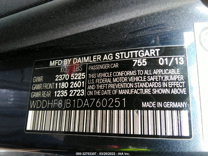 2013 MERCEDES-BENZ E-CLASS E 350 WDDHF8JB1DA760251