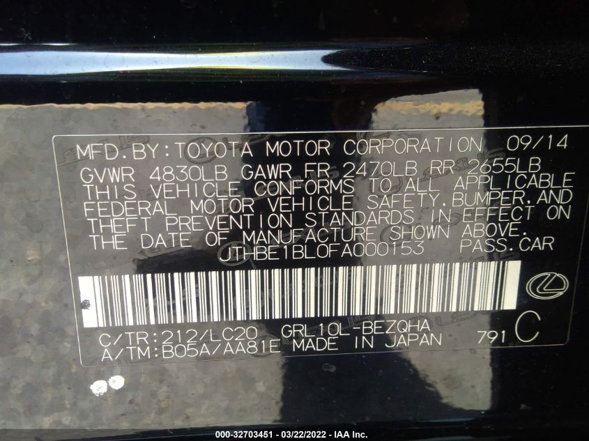 2015 LEXUS GS 350 JTHBE1BL0FA000153