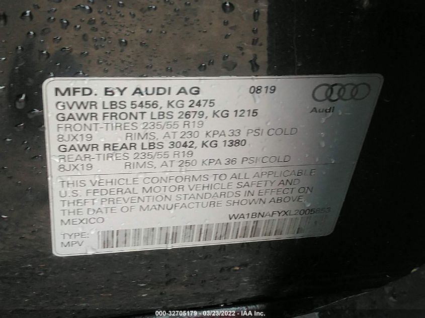 2020 AUDI Q5 PREMIUM PLUS WA1BNAFYXL2005853