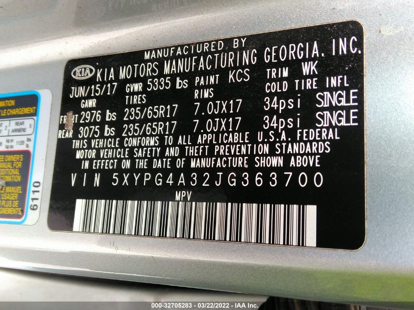 2018 KIA SORENTO LX 5XYPG4A32JG363700