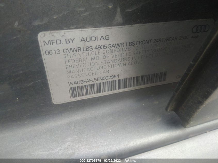 2014 AUDI A4 PREMIUM WAUBFAFL5EN002994