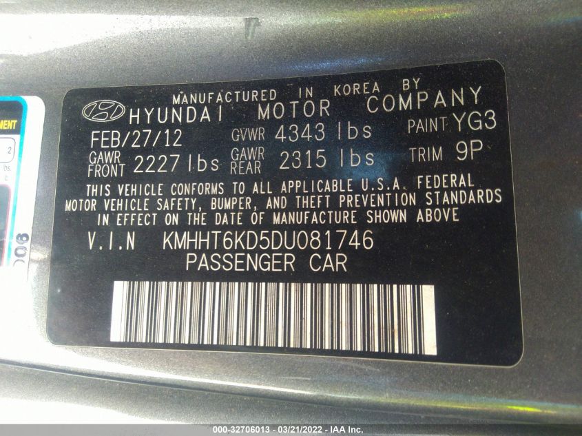 2013 HYUNDAI GENESIS COUPE 2.0T KMHHT6KD5DU081746