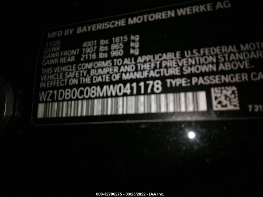 2021 TOYOTA GR SUPRA 3.0/3.0 PREMIUM WZ1DB0C08MW041178
