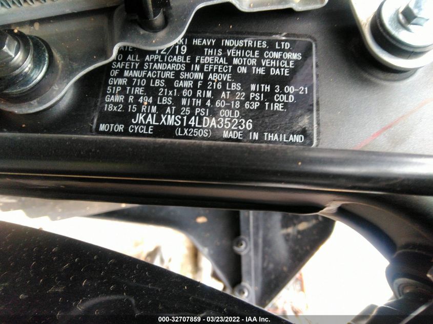 2020 KAWASAKI KLX250 S JKALXMS14LDA35236