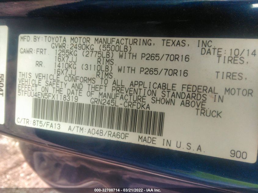 2015 TOYOTA TACOMA 5TFUU4EN5FX118319
