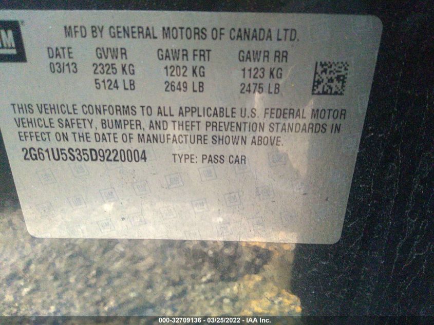 2013 CADILLAC XTS PLATINUM 2G61U5S35D9220004