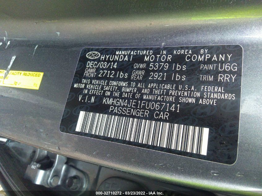 2015 HYUNDAI GENESIS 3.8L KMHGN4JE1FU067141