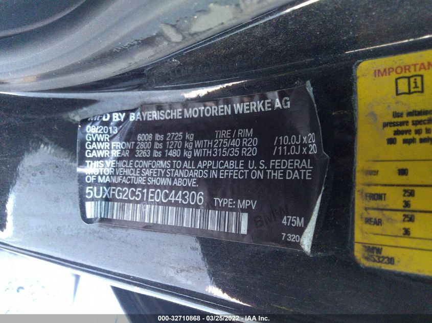 2014 BMW X6 XDRIVE35I 5UXFG2C51E0C44306