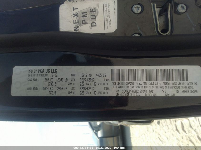 2017 JEEP PATRIOT LATITUDE 1C4NJPFA3HD161040