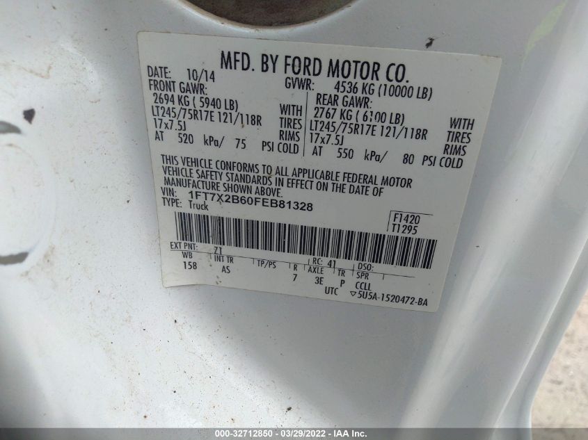 2015 FORD SUPER DUTY F-250 SRW XLT/LARIAT/XL 1FT7X2B60FEB81328