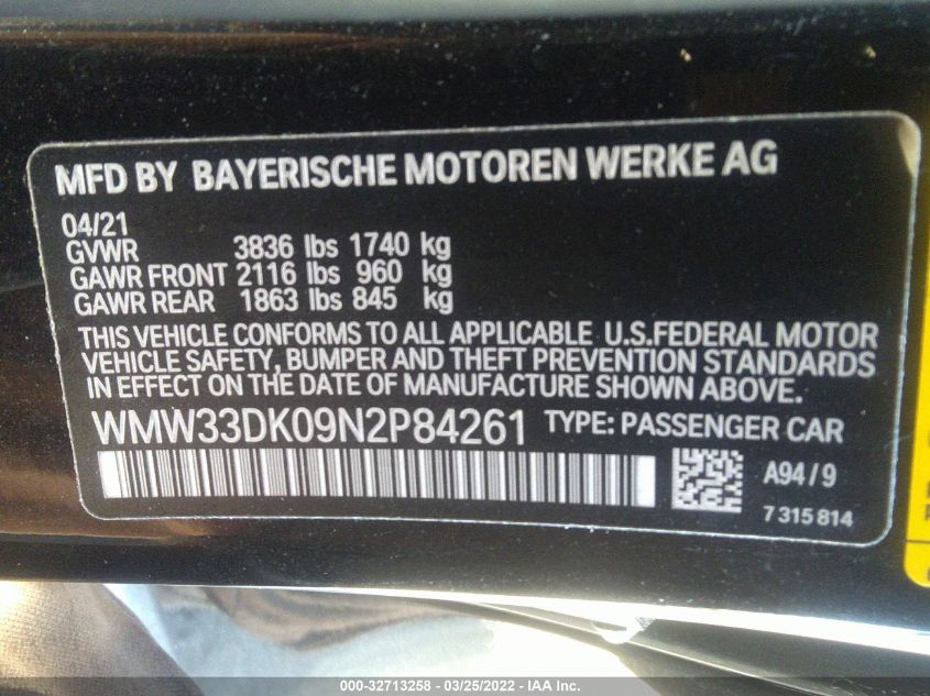 2022 MINI HARDTOP 4 DOOR COOPER WMW33DK09N2P84261