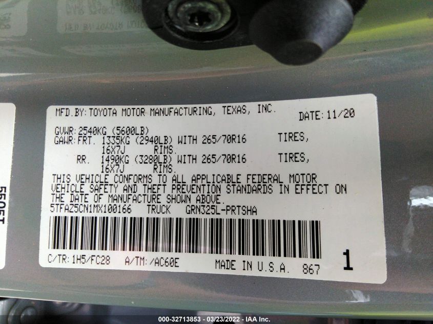 2021 TOYOTA TACOMA 2WD SR5/TRD SPORT 5TFAZ5CN1MX100166