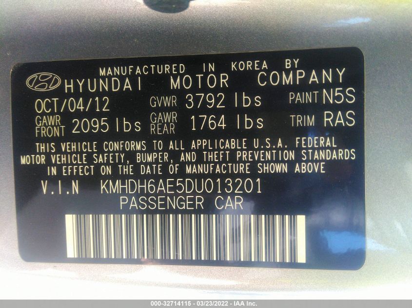 2013 HYUNDAI ELANTRA COUPE GS PZEV KMHDH6AE5DU013201
