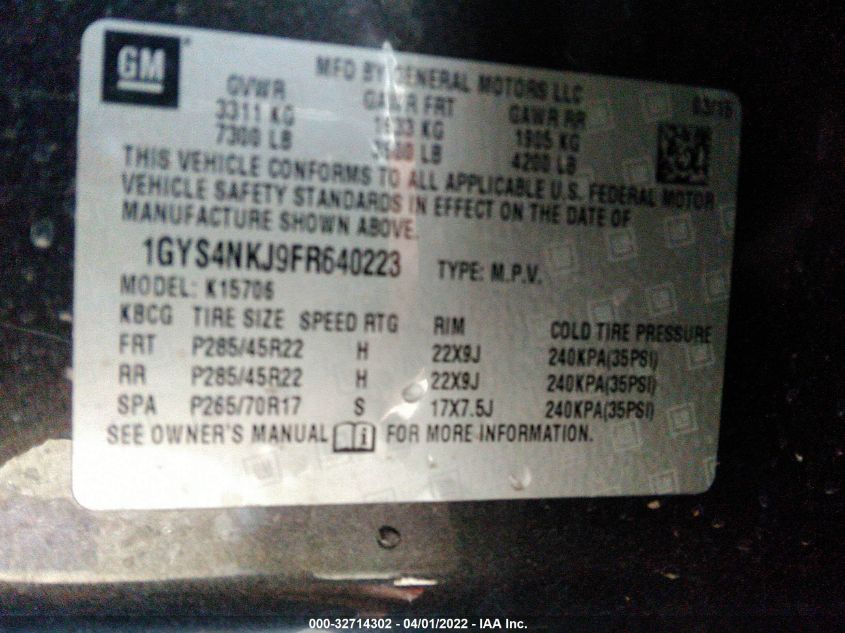 2015 CADILLAC ESCALADE PREMIUM 1GYS4NKJ9FR640223