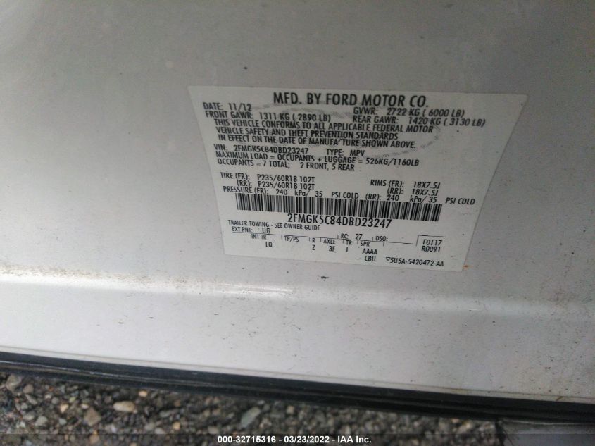 2013 FORD FLEX SEL 2FMGK5C84DBD23247