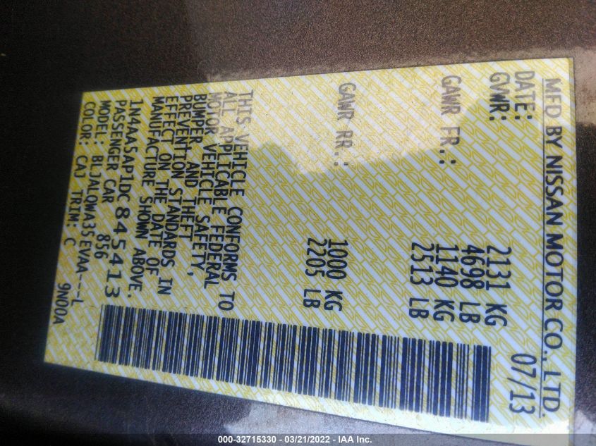 2013 NISSAN MAXIMA 3.5 S 1N4AA5AP1DC845413