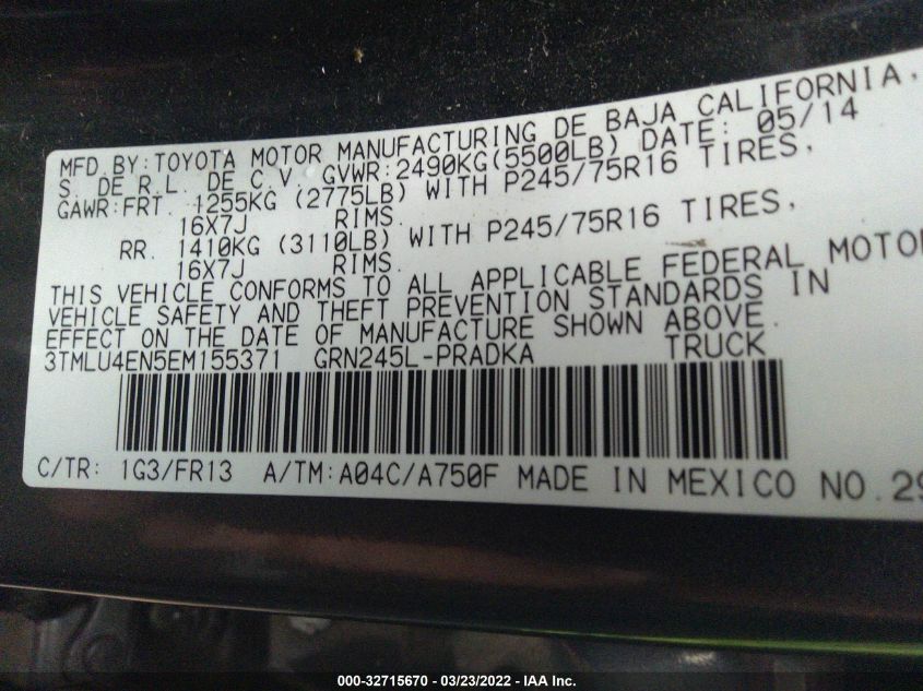 2014 TOYOTA TACOMA 3TMLU4EN5EM155371