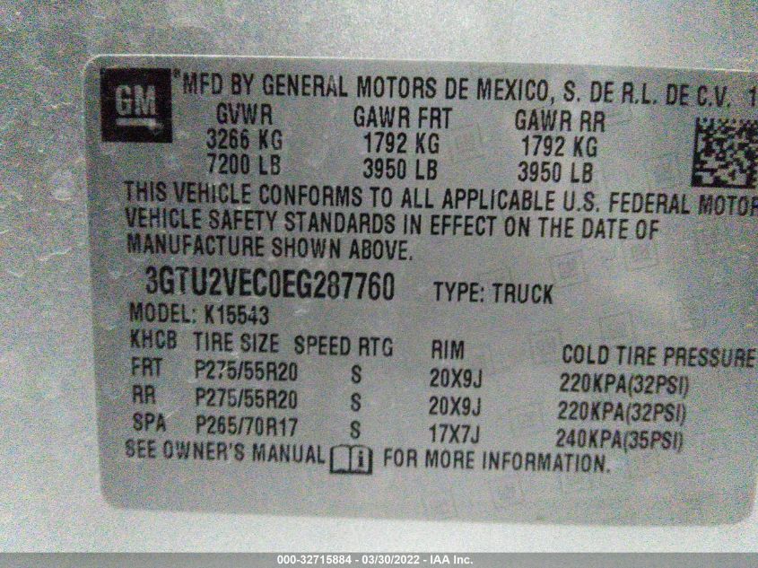 2014 GMC SIERRA 1500 SLT 3GTU2VEC0EG287760