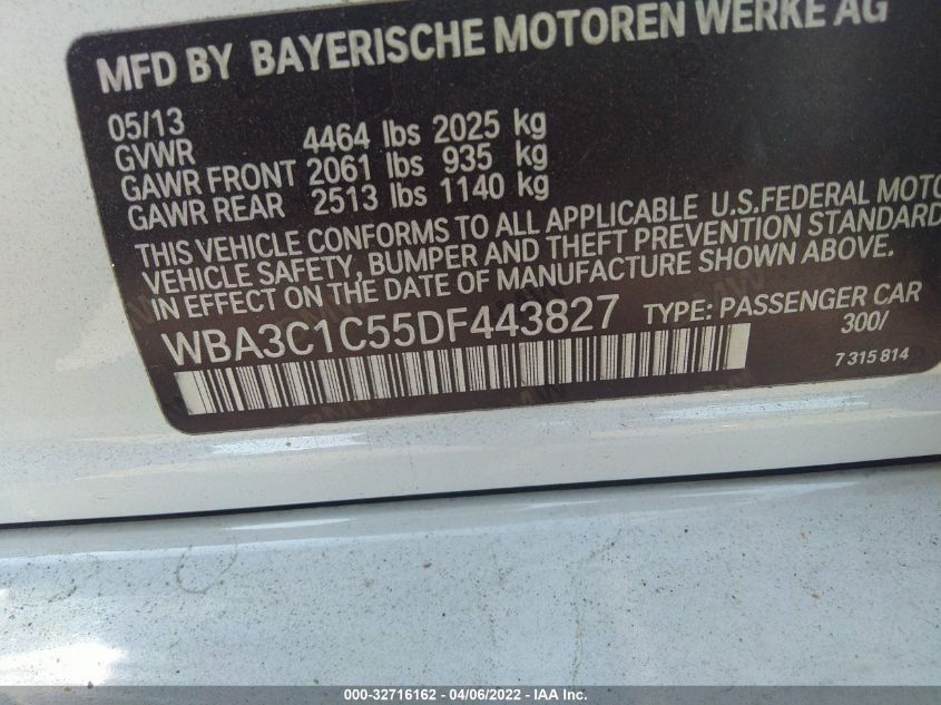 2013 BMW 3 SERIES 328I WBA3C1C55DF443827