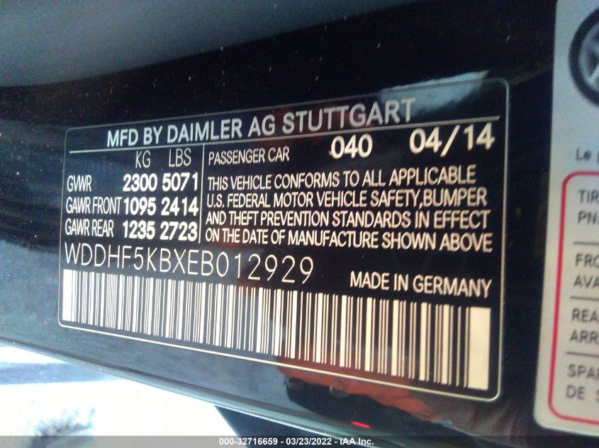 2014 MERCEDES-BENZ E-CLASS E 350 WDDHF5KBXEB012929