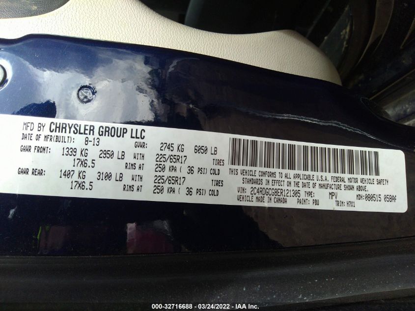 2014 DODGE GRAND CARAVAN SXT 2C4RDGCG8ER121305