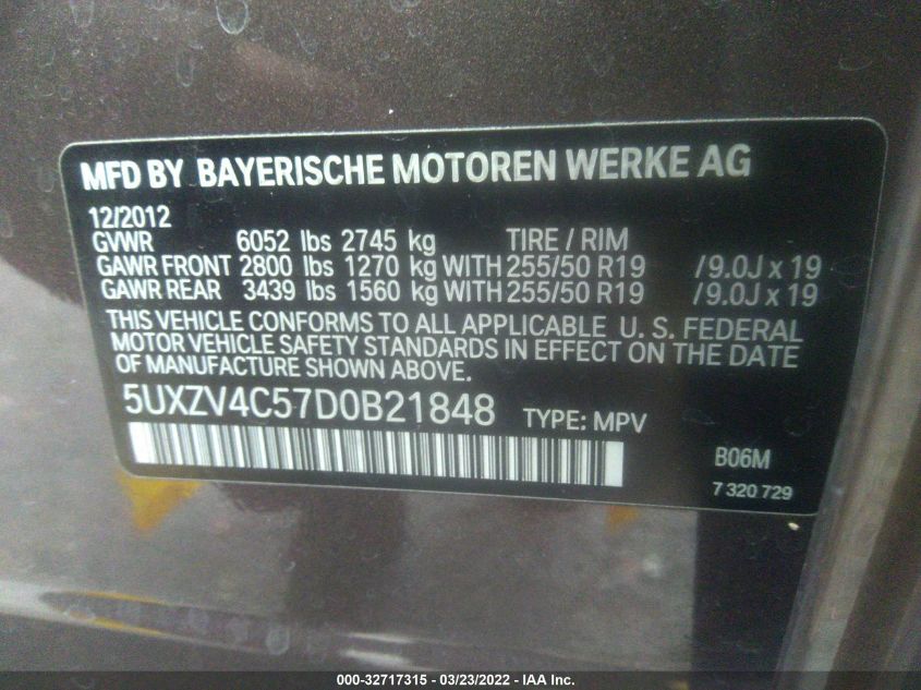 2013 BMW X5 XDRIVE35I 5UXZV4C57D0B21848