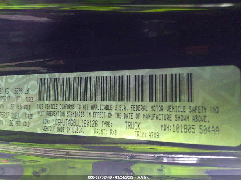 2020 JEEP GLADIATOR SPORT S 1C6HJTAG9LL160126