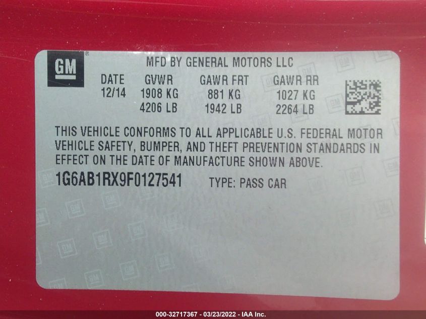 2015 CADILLAC ATS COUPE LUXURY RWD 1G6AB1RX9F0127541