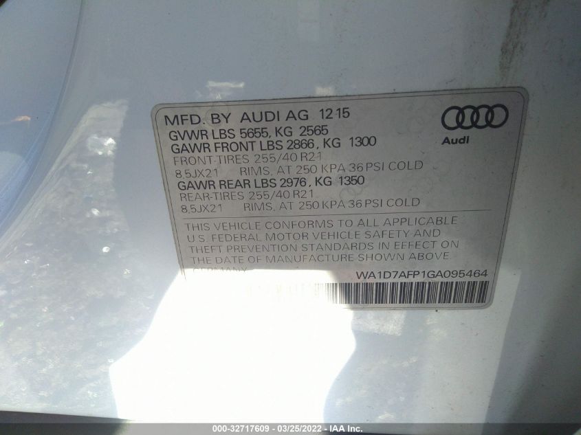 2016 AUDI Q5 PREMIUM PLUS WA1D7AFP1GA095464