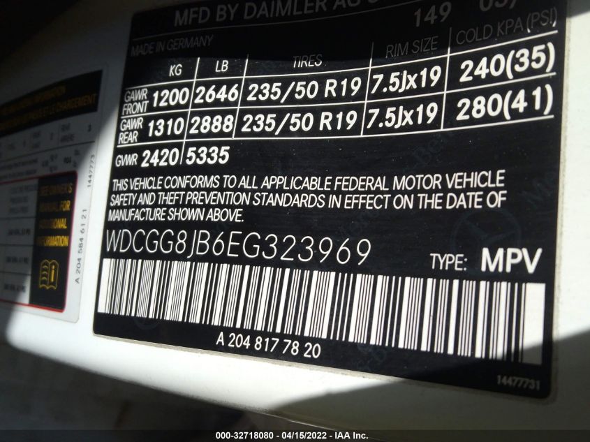 2014 MERCEDES-BENZ GLK-CLASS 350 4MATIC WDCGG8JB6EG323969