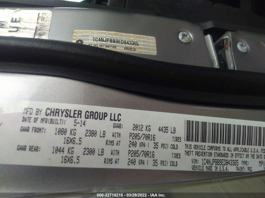 2014 JEEP PATRIOT SPORT 1C4NJPBB9ED843365