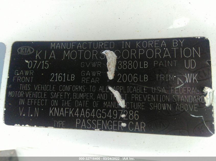 2016 KIA FORTE LX KNAFK4A64G5497286