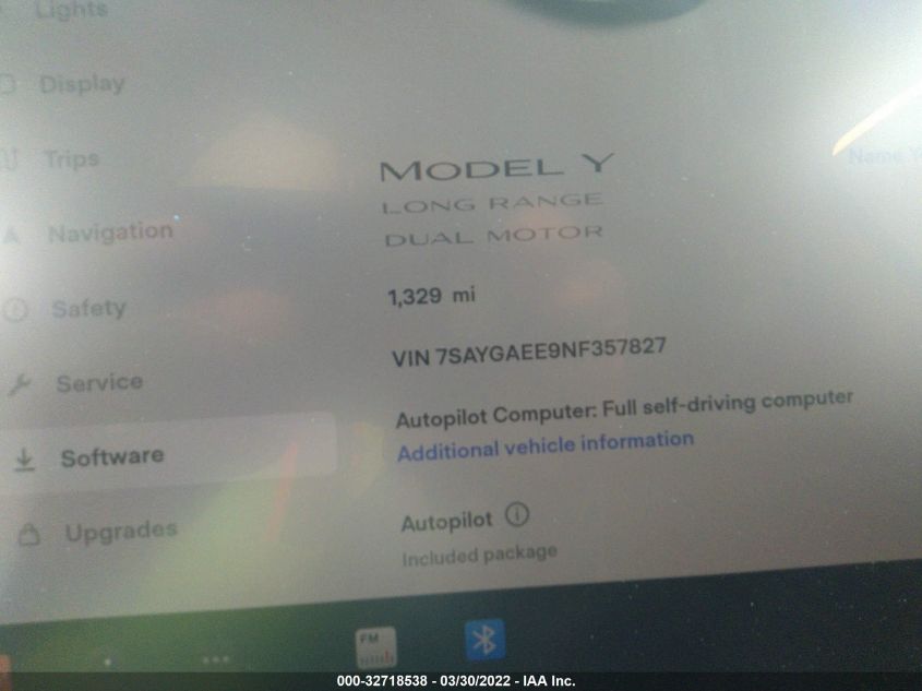 2022 TESLA MODEL Y LONG RANGE 7SAYGAEE9NF357827