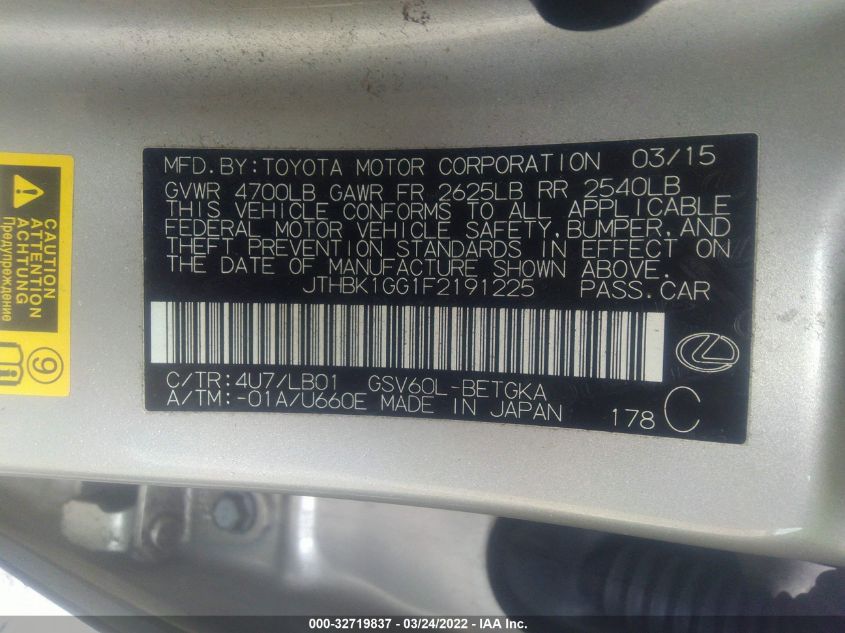 2015 LEXUS ES 350 JTHBK1GG1F2191225