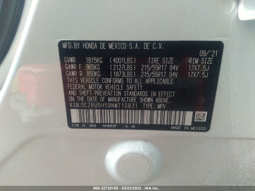 2022 HONDA HR-V EX 3CZRU5H59NM710831