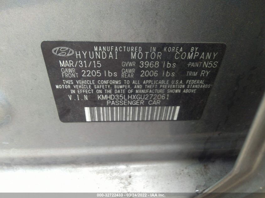2016 HYUNDAI ELANTRA GT KMHD35LHXGU272061