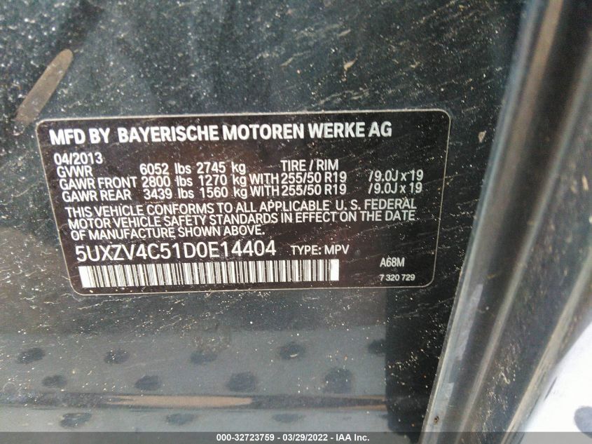 2013 BMW X5 XDRIVE35I 5UXZV4C51D0E14404