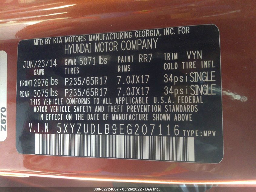 2014 HYUNDAI SANTA FE SPORT 5XYZUDLB9EG207116