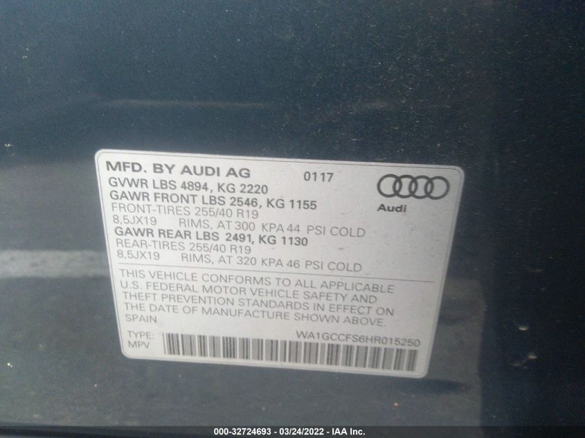 2017 AUDI Q3 PRESTIGE WA1GCCFS6HR015250
