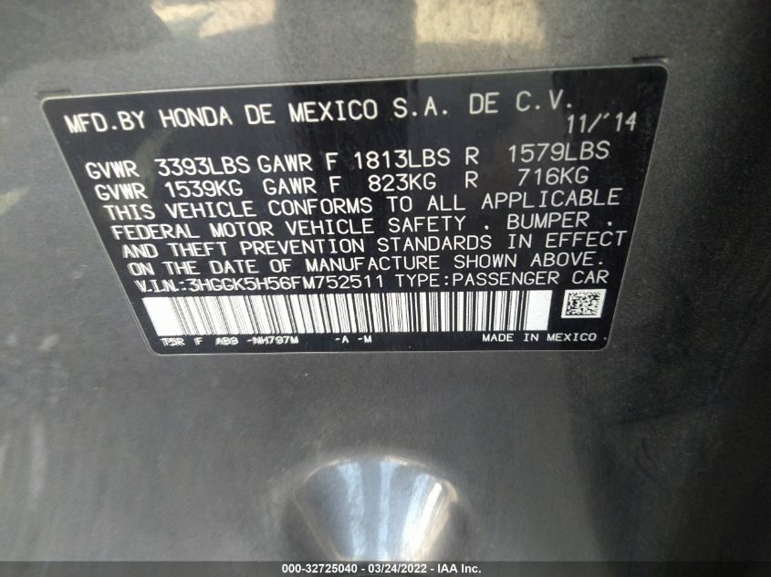 2015 HONDA FIT LX 3HGGK5H56FM752511