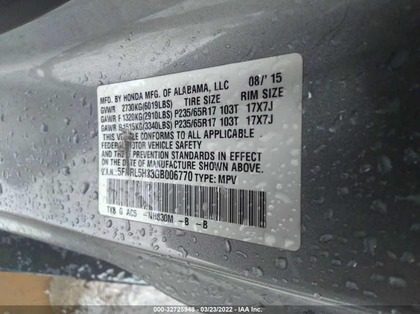 2016 HONDA ODYSSEY SE 5FNRL5H33GB006770