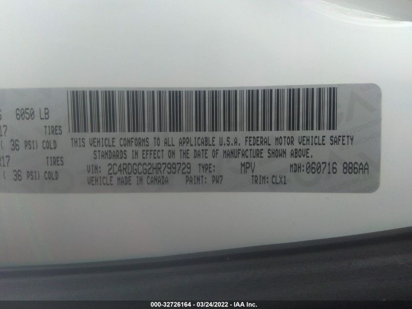 2017 DODGE GRAND CARAVAN SXT 2C4RDGCG2HR799729