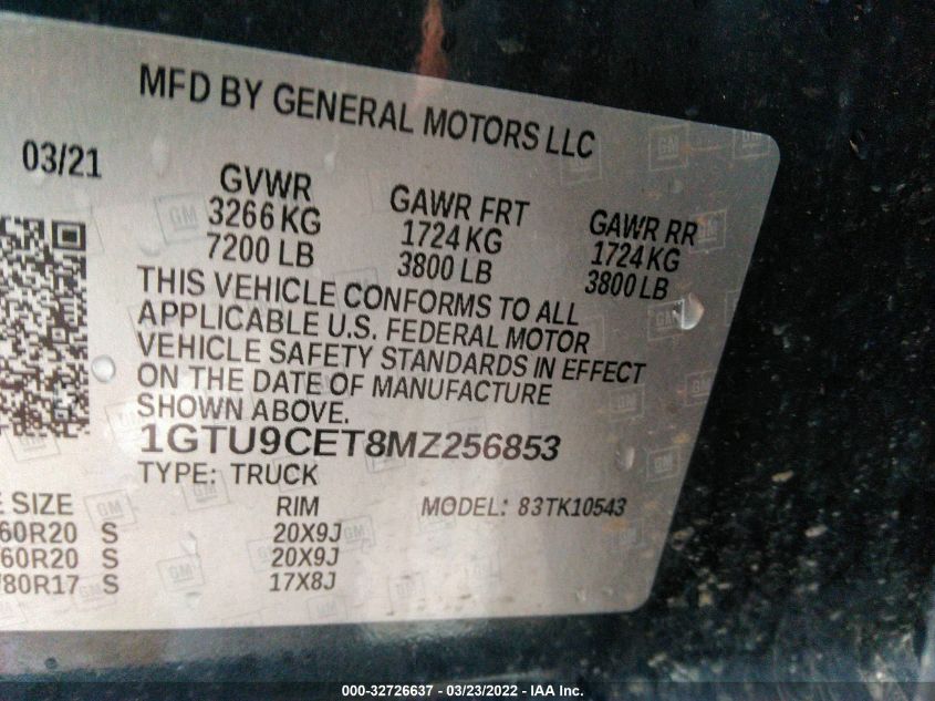 2021 GMC SIERRA 1500 ELEVATION 1GTU9CET8MZ256853