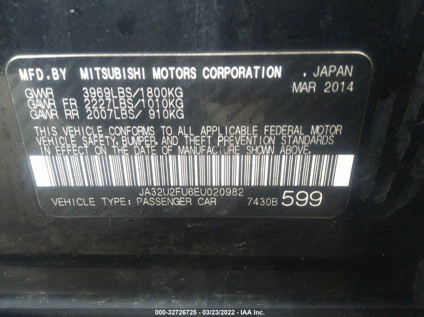 2014 MITSUBISHI LANCER ES JA32U2FU6EU020982