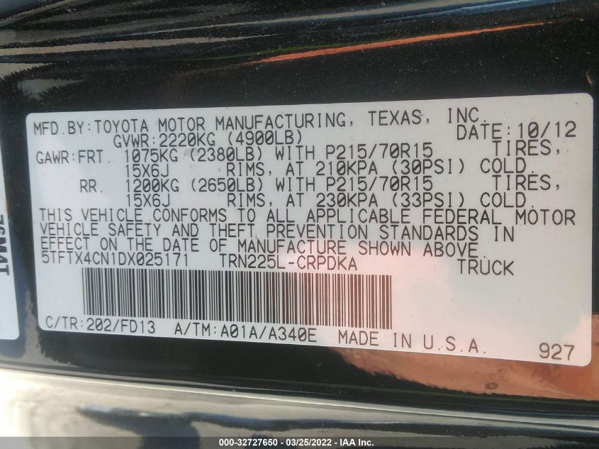 2013 TOYOTA TACOMA 5TFTX4CN1DX025171