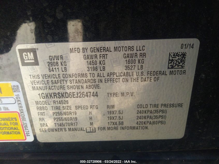 2014 GMC ACADIA SLT 1GKKRSKD6EJ264744