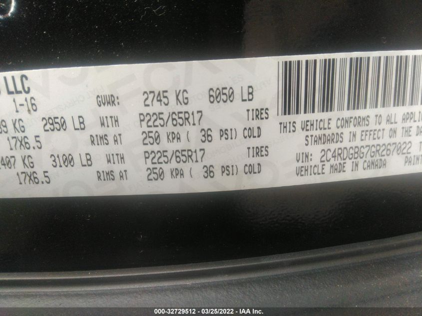2016 DODGE GRAND CARAVAN SE PLUS 2C4RDGBG7GR267022