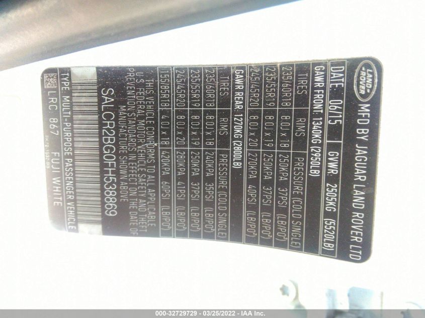 2015 LAND ROVER DISCOVERY SPORT HSE SALCR2BG0FH538869