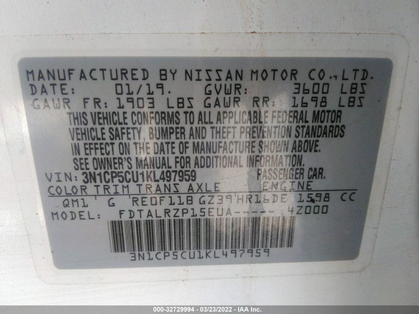 2019 NISSAN KICKS S 3N1CP5CU1KL497959
