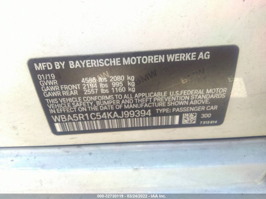 2019 BMW 3 SERIES 330I WBA5R1C54KAJ99394